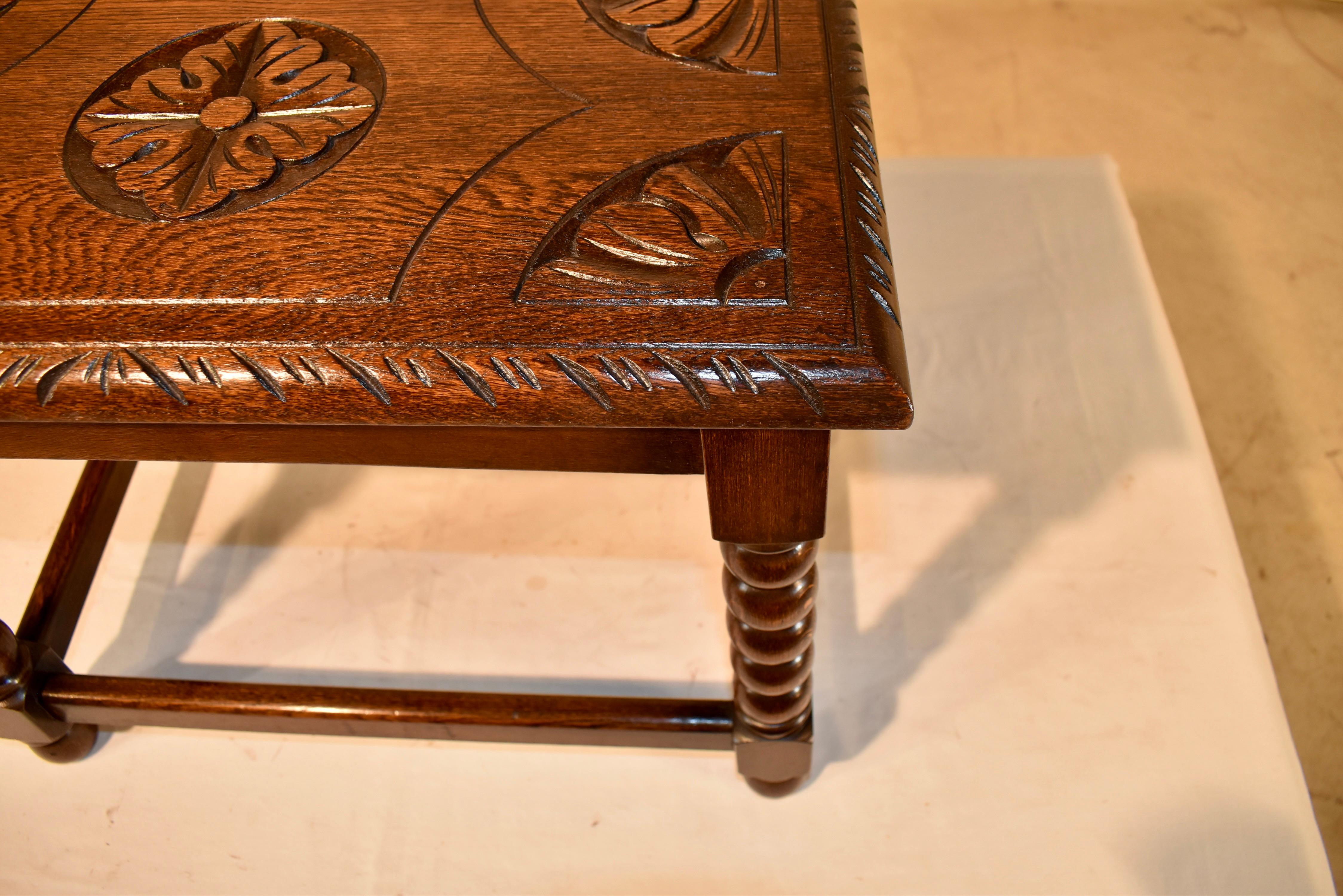 Circa 1920's English Oak Carved Joint Stool For Sale 3