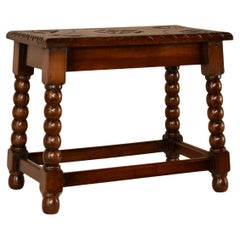 Antique Circa 1920's English Oak Carved Joint Stool