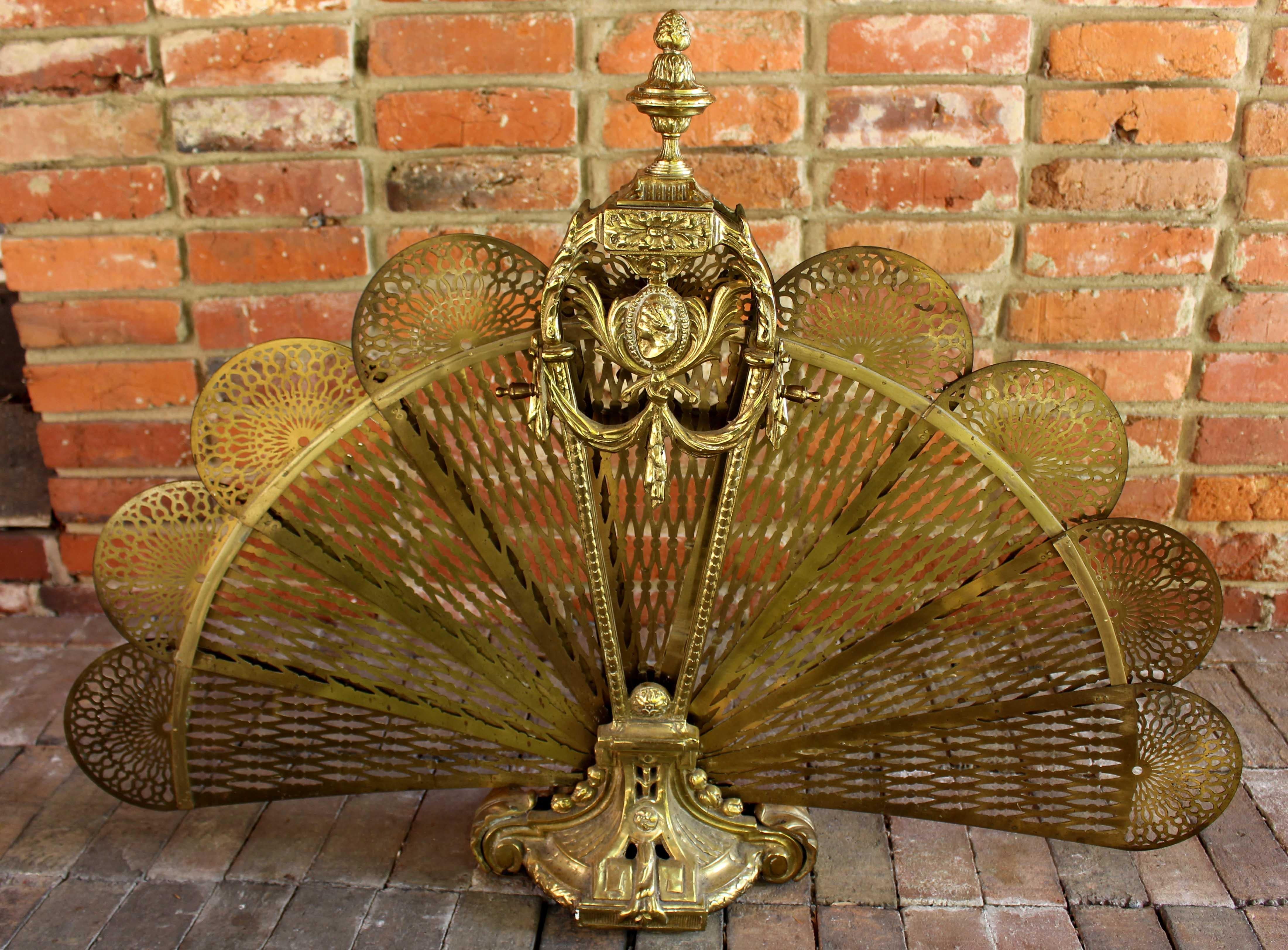 Circa 1920s English or European Brass Fireplace Fan 6