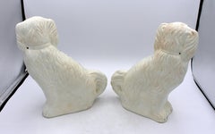 Circa 1920s English Pair of Staffordshire White Spaniels