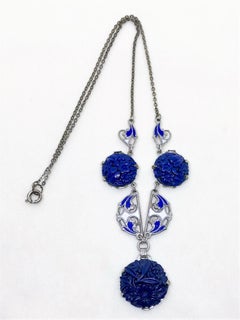 Circa 1920s Floral Motif Molded Glass and Enamel Necklace