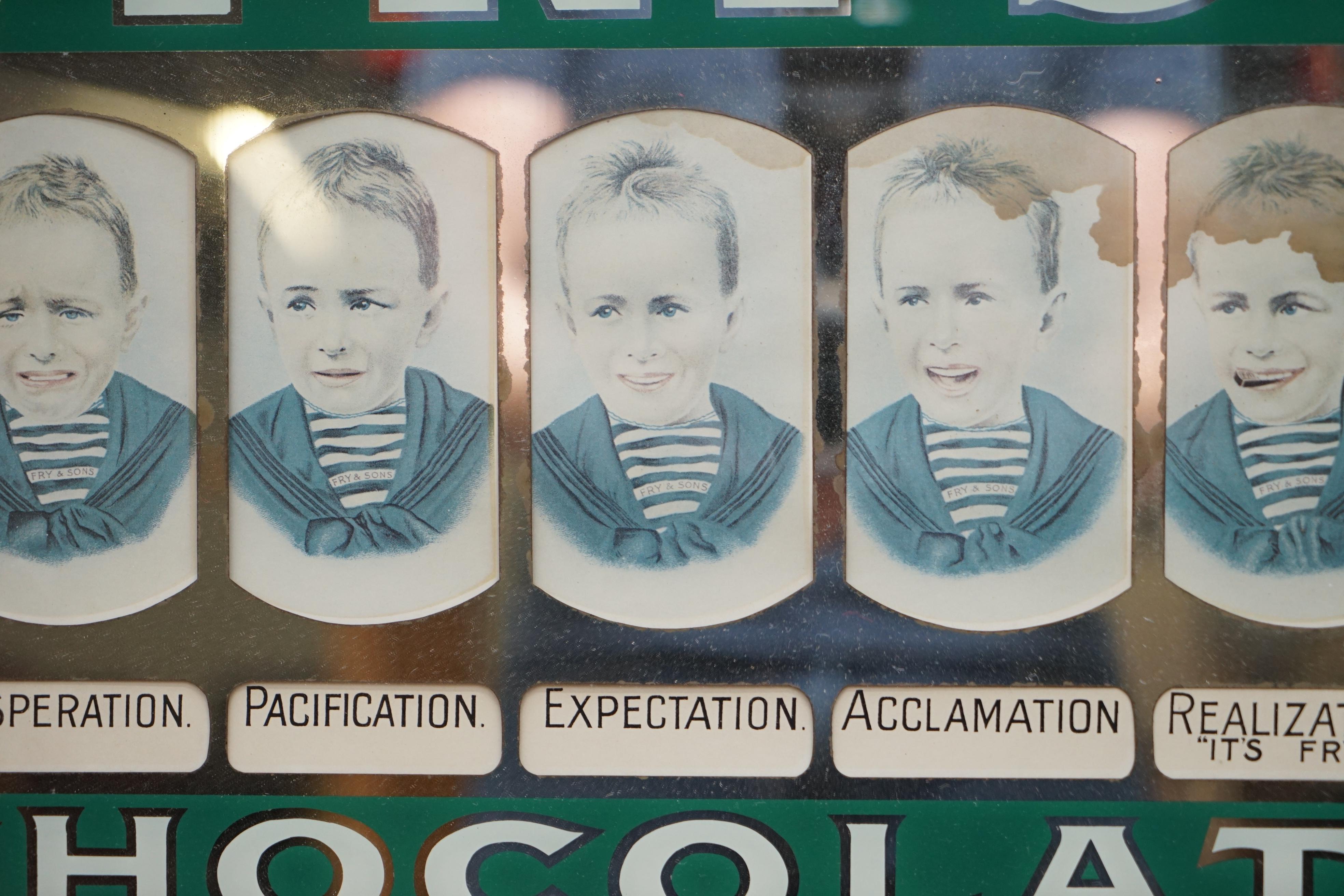 English Fry's Chocolate Children's Emotions Wall Mirror Collectable Piece, circa 1920s