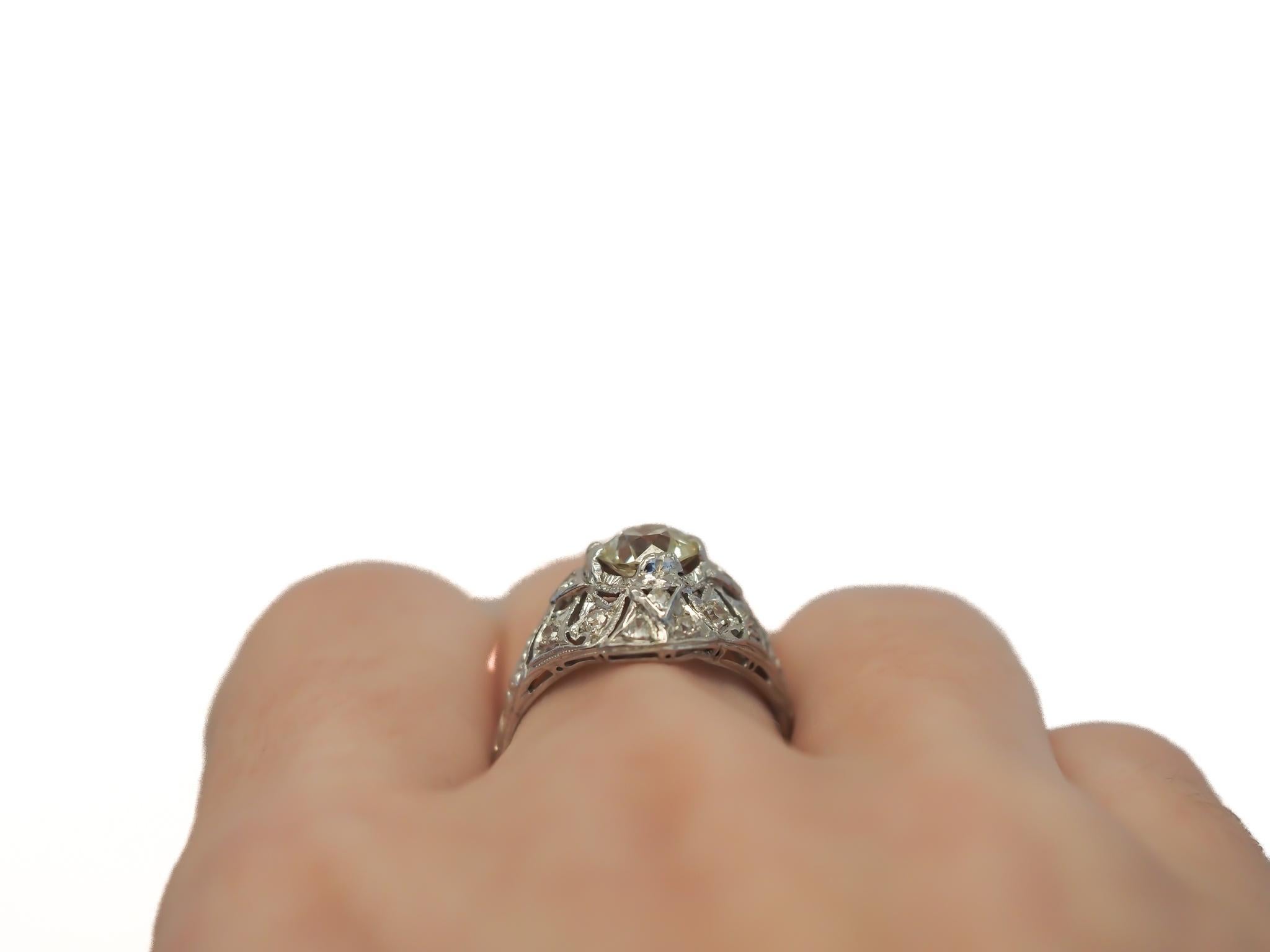 Women's Circa 1920s GIA 1.08ct Old European Diamond Engagement Ring For Sale
