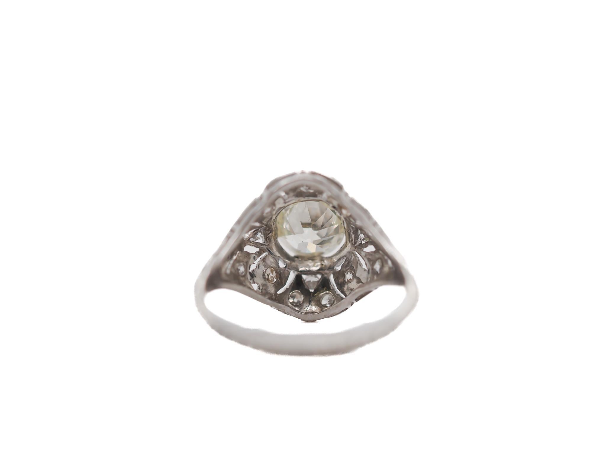 Circa 1920s GIA 1.08ct Old European Diamond Engagement Ring For Sale 3