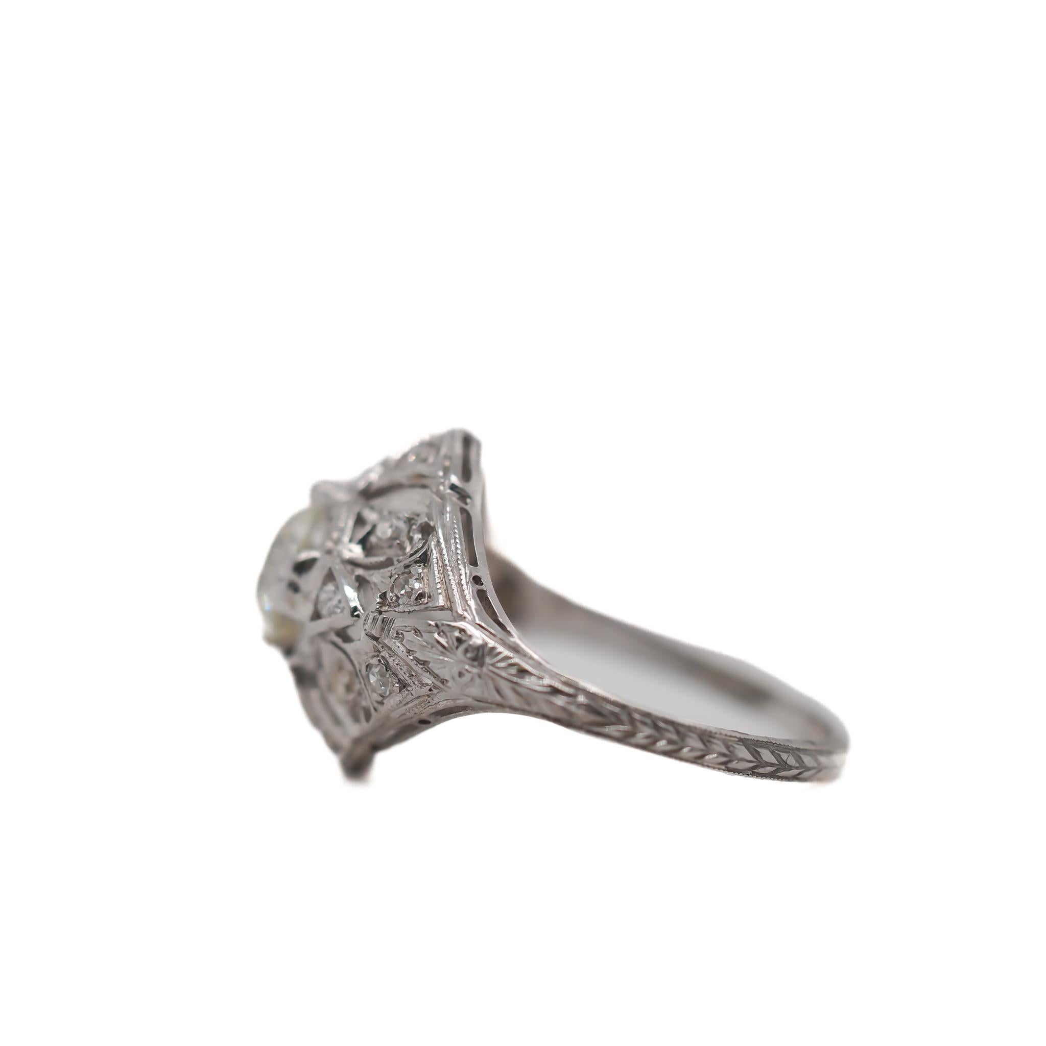Circa 1920s GIA 1.08ct Old European Diamond Engagement Ring For Sale 4