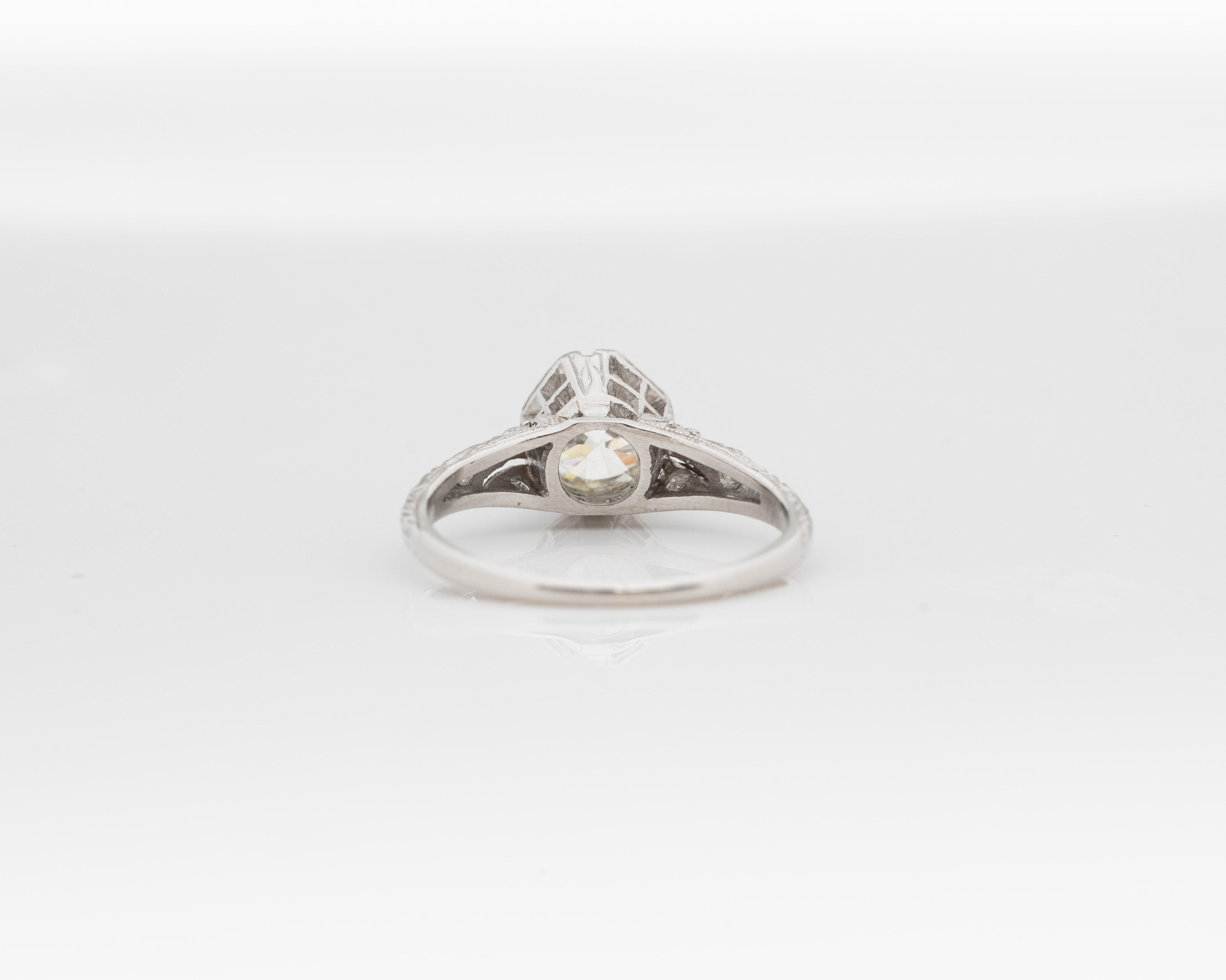 Circa 1920s GIA 1.12ct Old European Brilliant Diamond Engagement Ring In Good Condition For Sale In Hicksville, NY