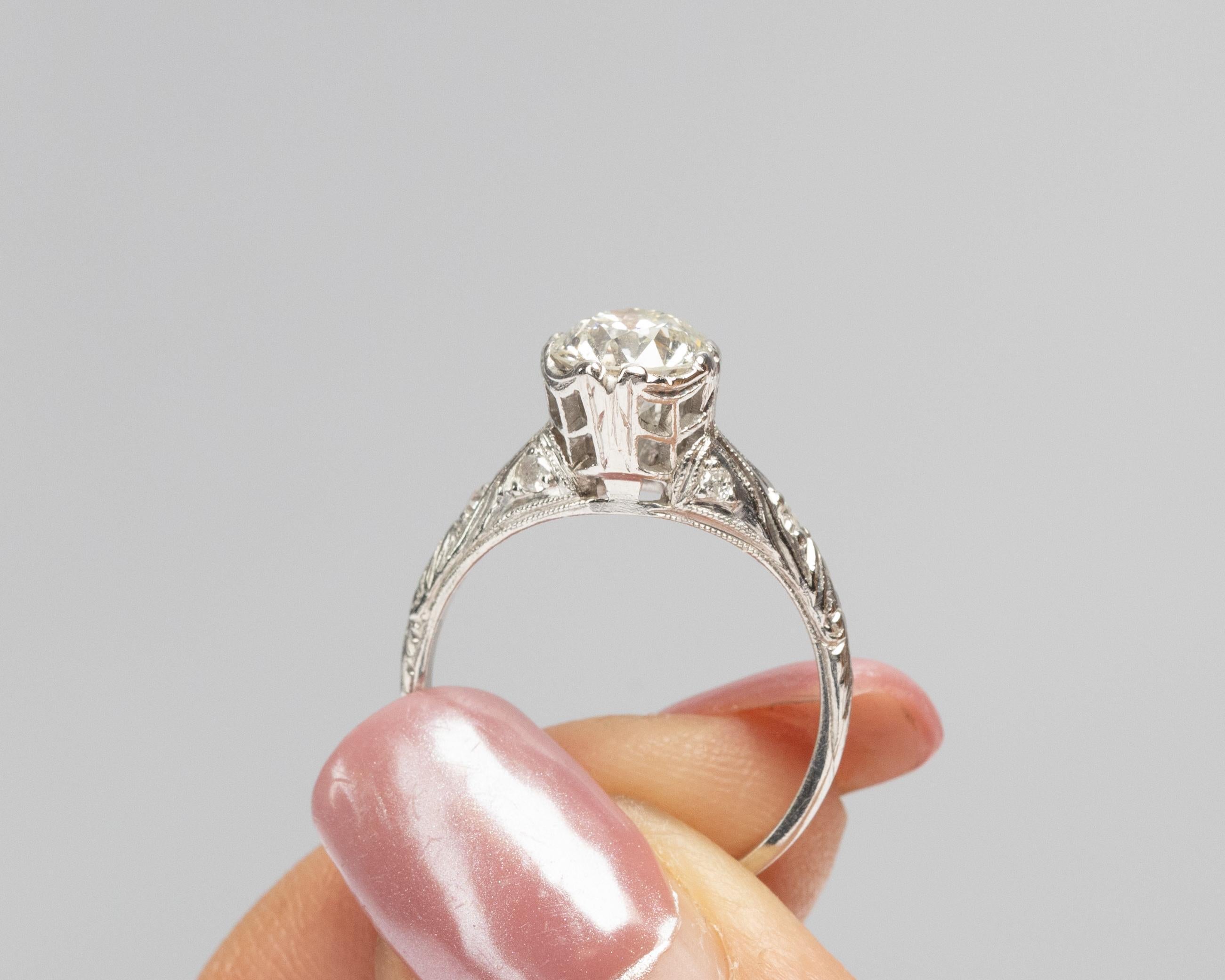 Women's Circa 1920s GIA 1.12ct Old European Brilliant Diamond Engagement Ring For Sale