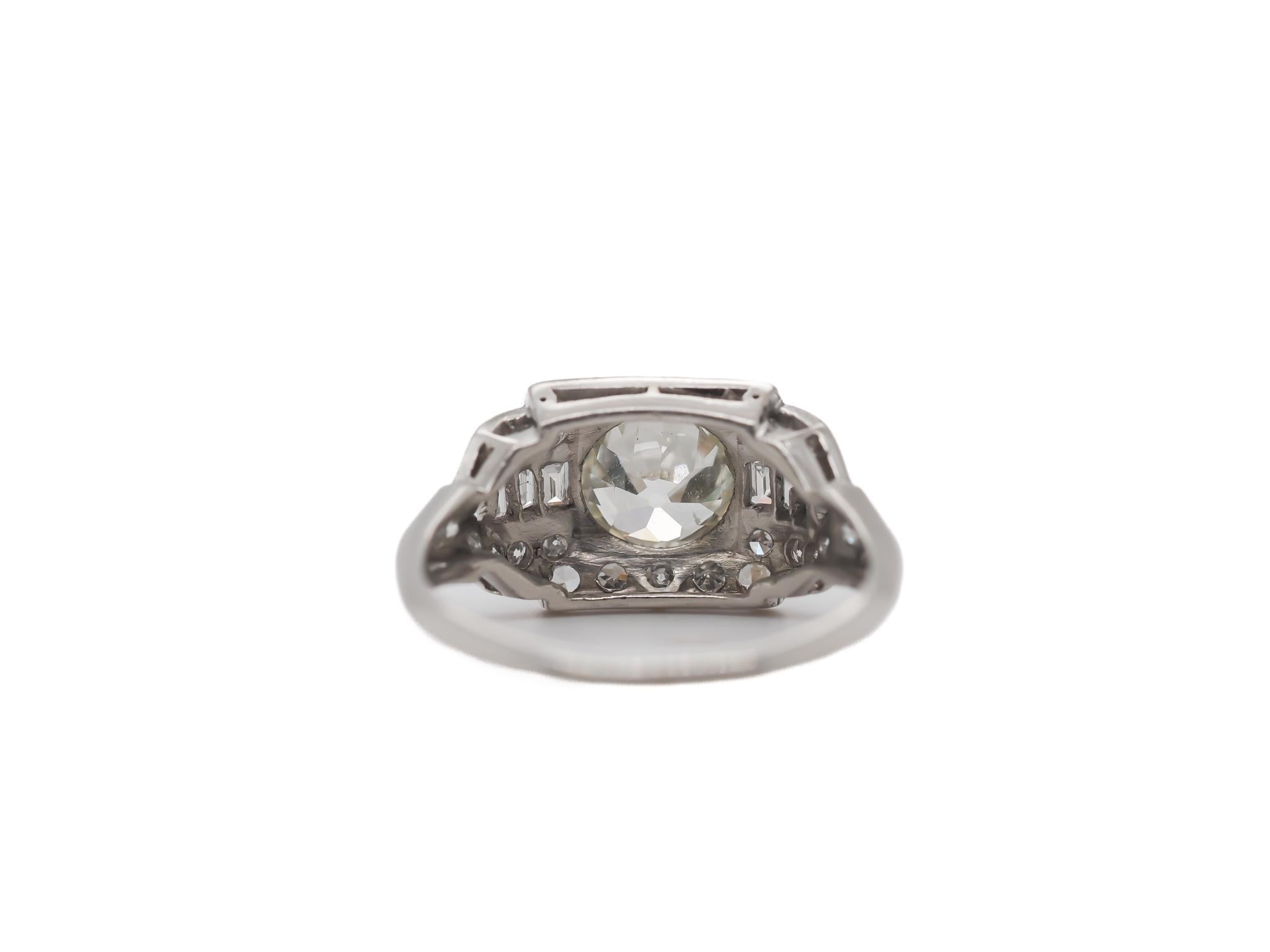 Circa 1920s GIA 1.46ct Old European Diamond Platinum Engagement Ring For Sale 1