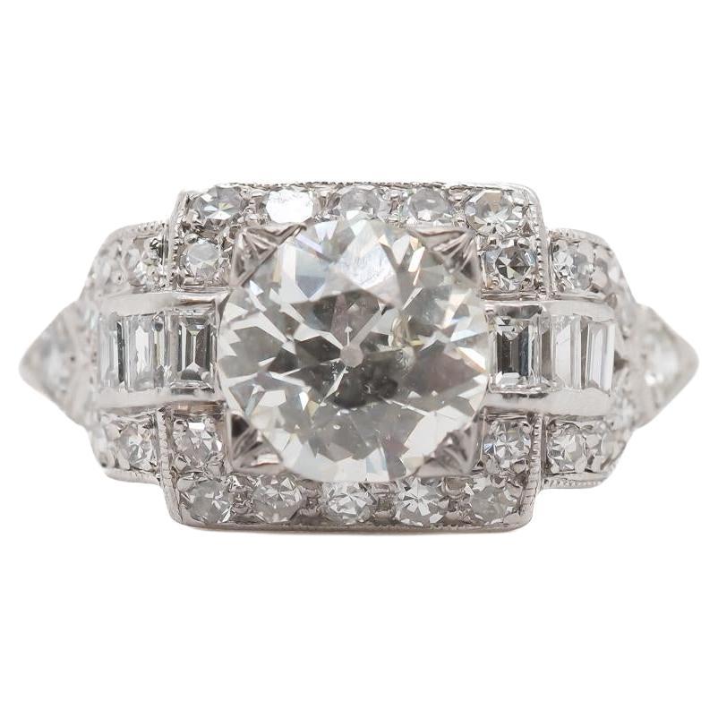 Circa 1920s GIA 1.46ct Old European Diamond Platinum Engagement Ring