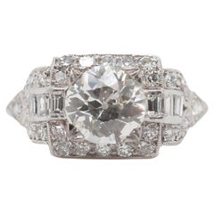 Circa 1920s GIA 1.46ct Old European Diamond Platinum Engagement Ring