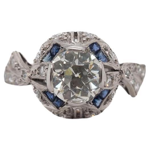 Circa 1920s GIA 1.54ct Old European Diamond Platinum Engagement Ring For Sale