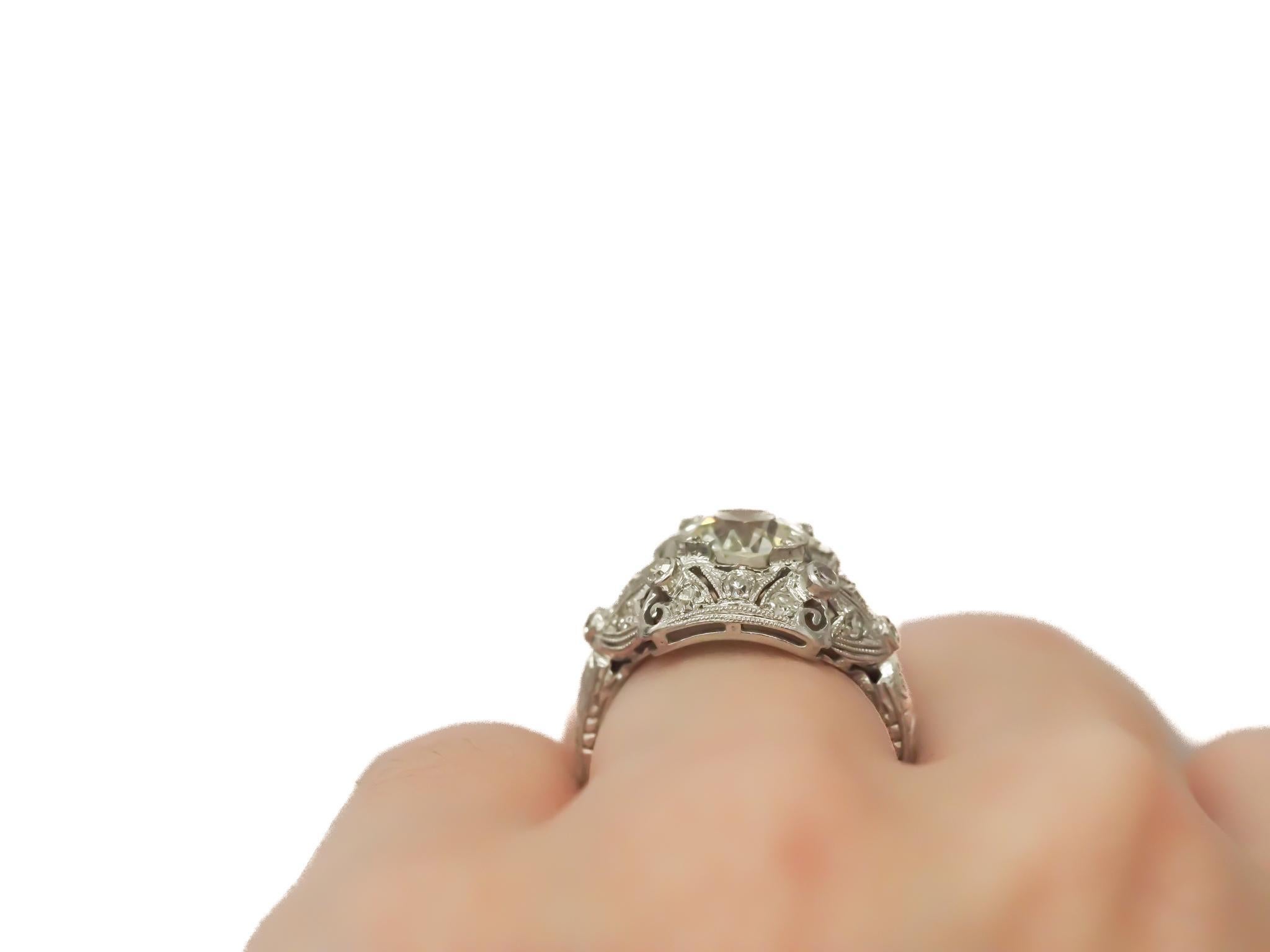 Circa 1920s GIA 1.67ct Old European Diamond Platinum Engagement Ring For Sale 3