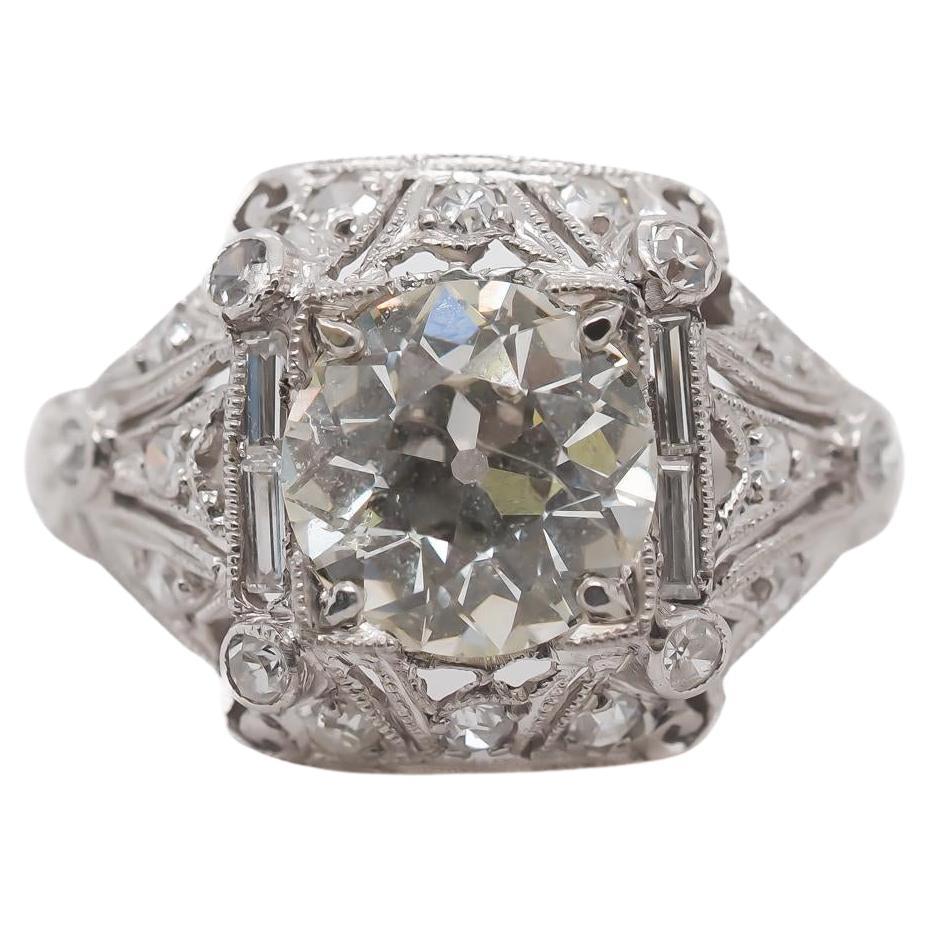 Platin-Verlobungsring, GIA 1,67 Karat alter europäischer Diamant, ca. 1920er Jahre