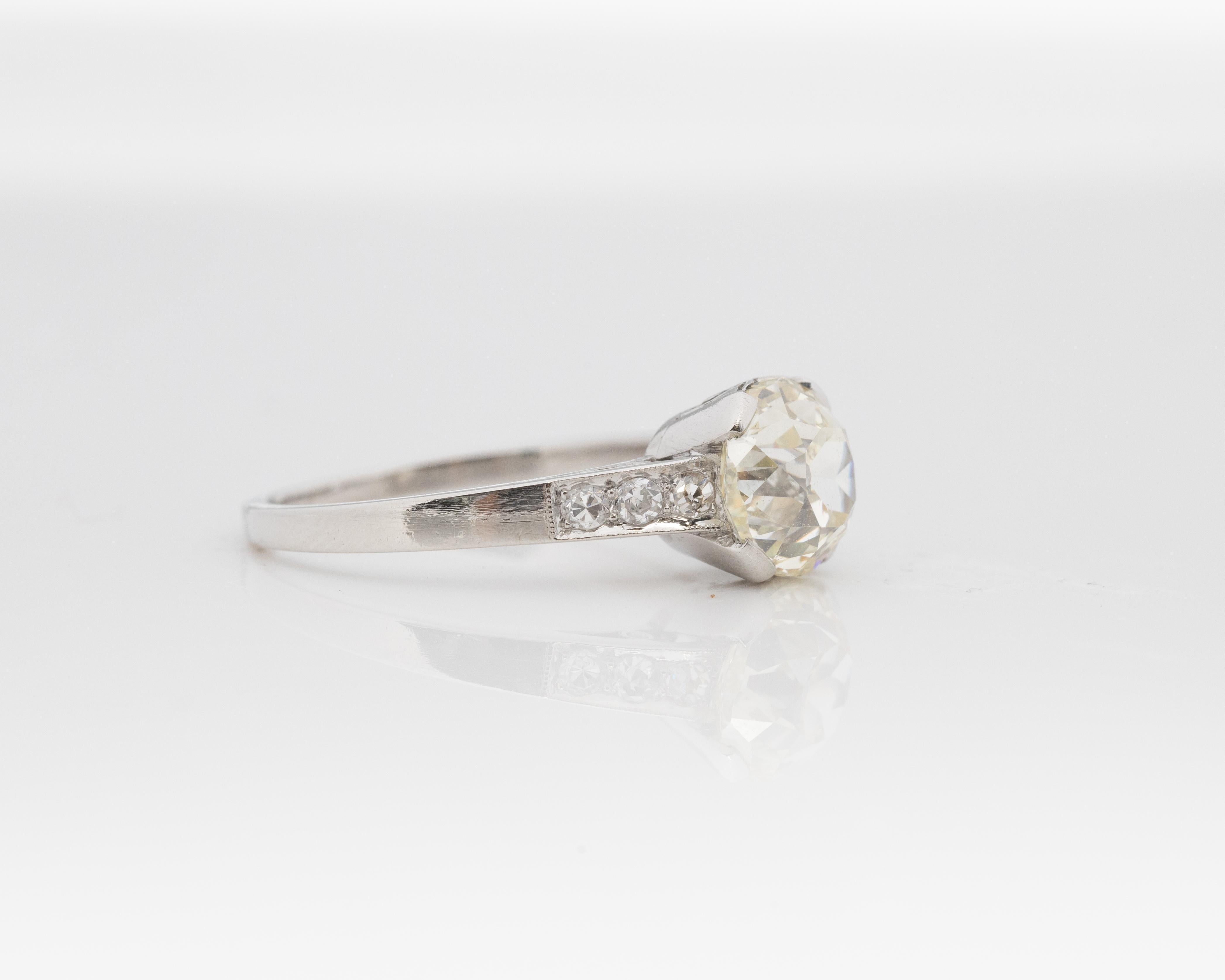 Old European Cut Circa 1920s GIA 2.04ct Old European Brilliant Diamond Platinum Engagement Ring For Sale
