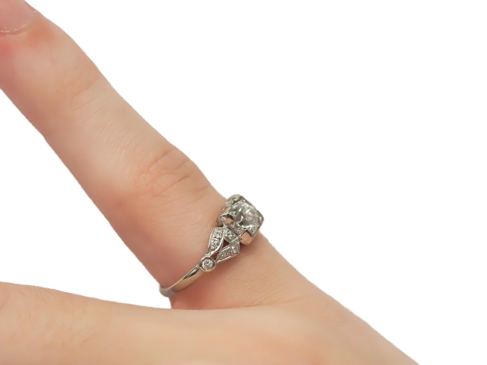 Circa 1920s GIA .55ct Old European Diamond Platinum Engagement Ring For Sale 5