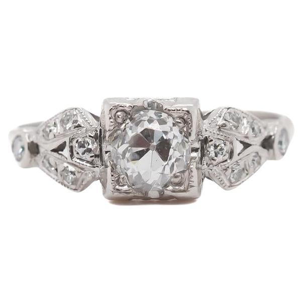 CIRCA 1920er GIA .55ct Old European Diamond Platinum Verlobungsring