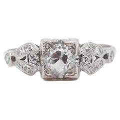 CIRCA 1920er GIA .55ct Old European Diamond Platinum Verlobungsring