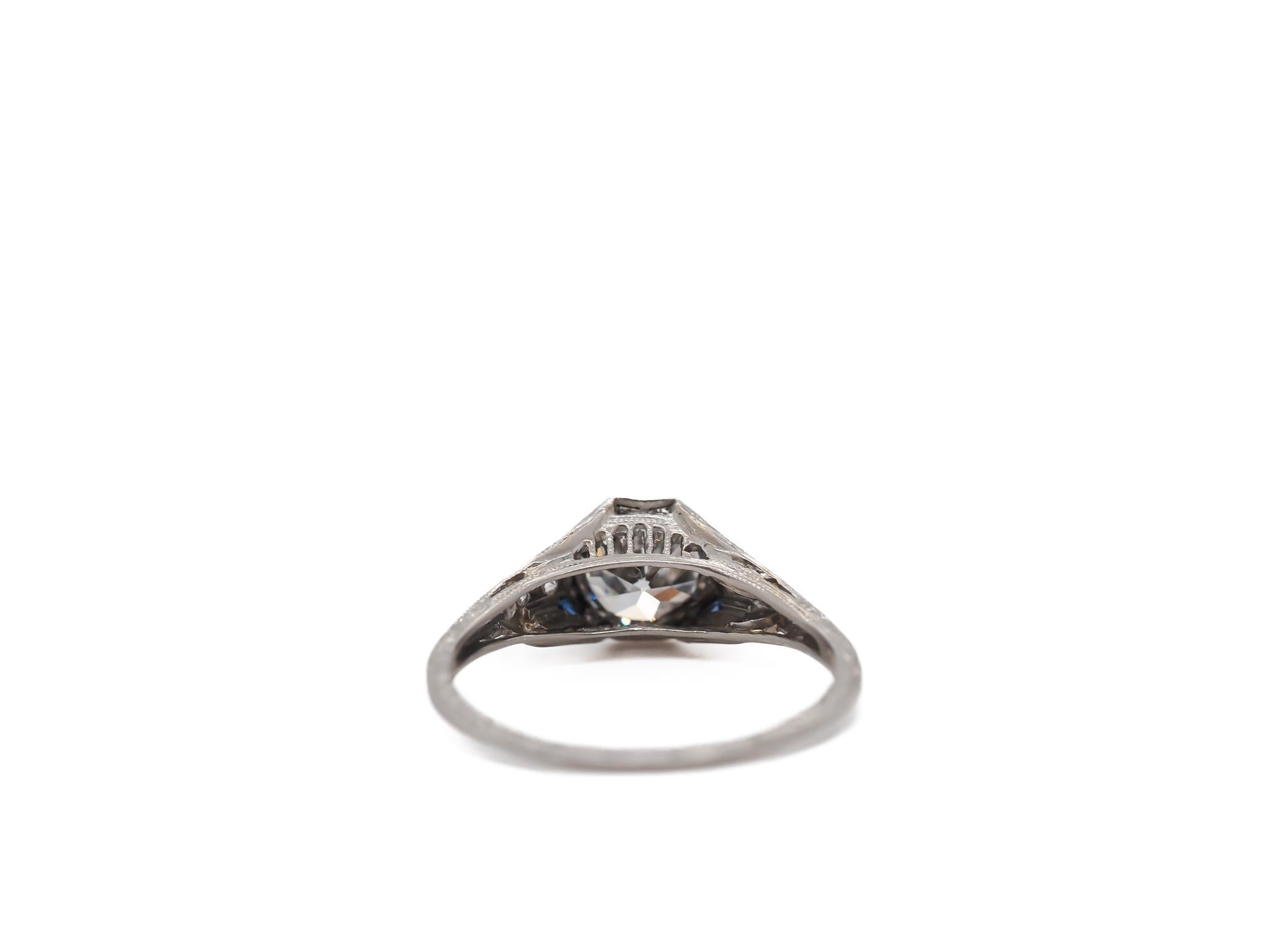 Women's Circa 1920s GIA .95ct Old European Diamond Engagement Ring For Sale