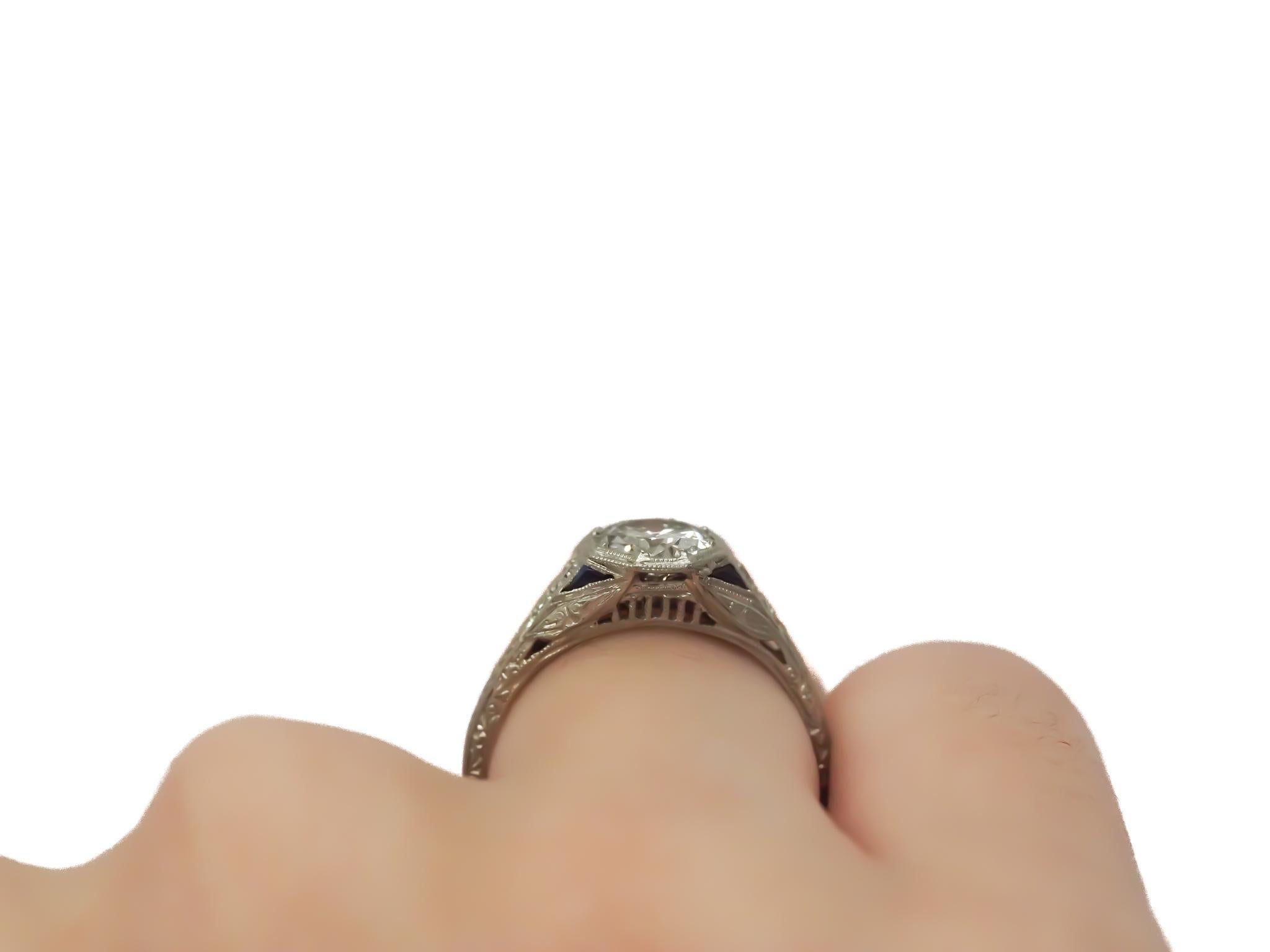 Circa 1920s GIA .95ct Old European Diamond Engagement Ring For Sale 2