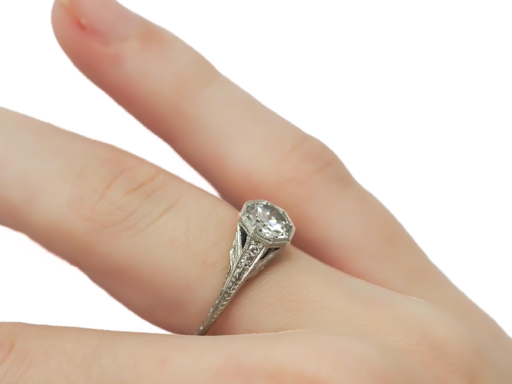 Circa 1920s GIA .95ct Old European Diamond Engagement Ring For Sale 3