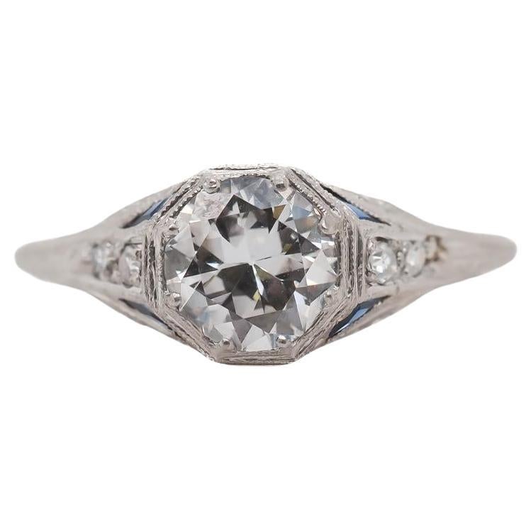 Circa 1920s GIA .95ct Old European Diamond Engagement Ring