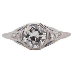 Circa 1920s GIA .95ct Old European Diamond Engagement Ring