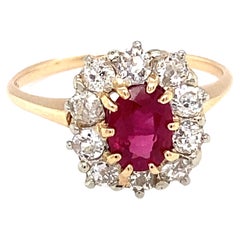 Circa 1920s GIA Art Deco 1 Carat Ruby and Diamond Ring in 14 Karat Gold