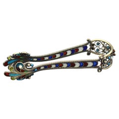 Circa 1920s Italian Silver & Plique-a-Jour Sugar Tongs