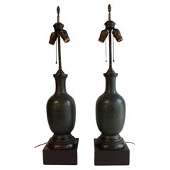 Antique Circa 1920s Likely American Pair of Vasi-Form Bronze Lamps