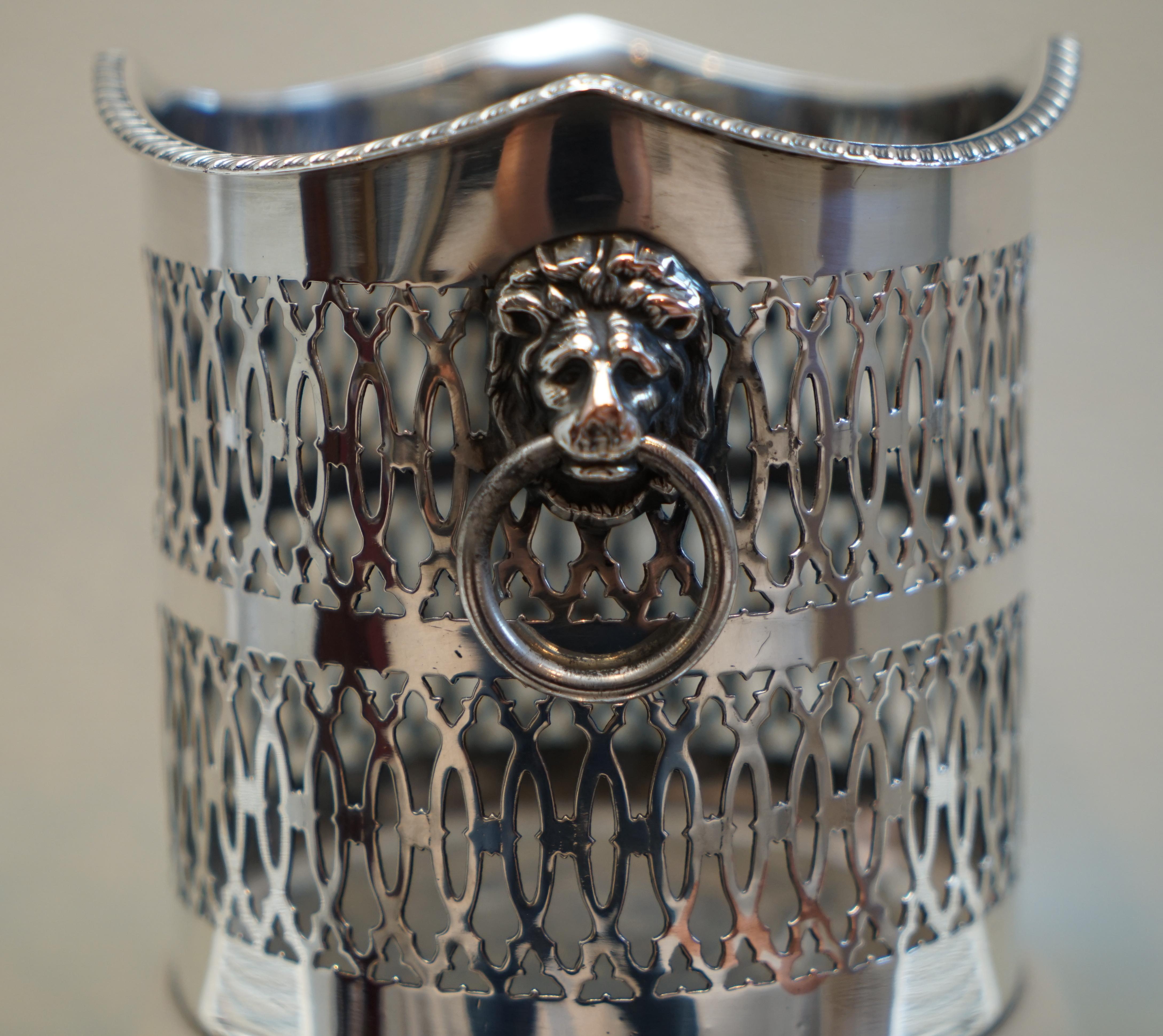 English Lion Sterling Silver Plated Wine Champagne Bottle Coaster Holder, circa 1920s