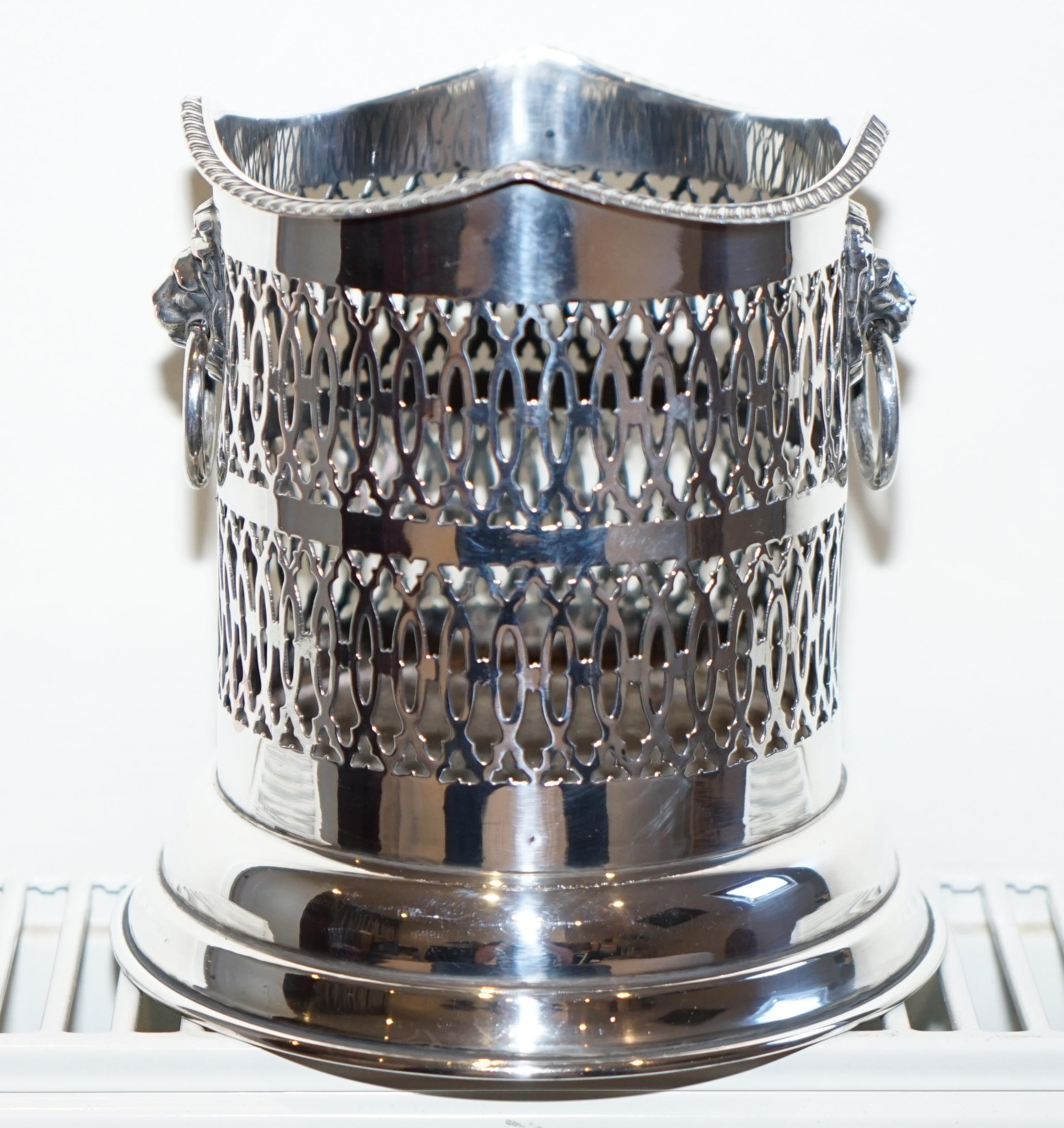 Lion Sterling Silver Plated Wine Champagne Bottle Coaster Holder, circa 1920s In Good Condition In West Sussex, Pulborough