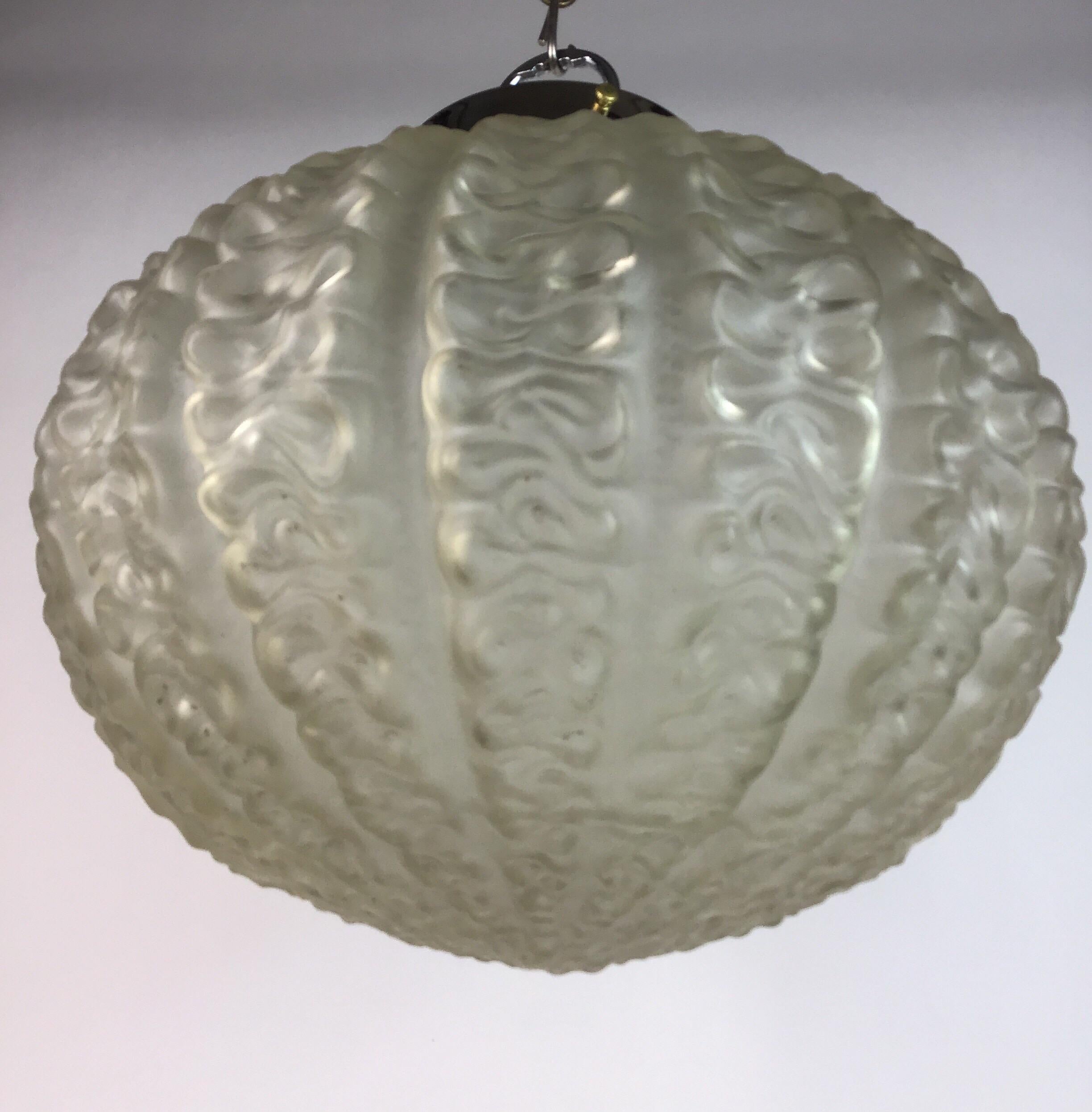 Oversized Mid Century Kalmar  Cased Glass Pendant In Good Condition For Sale In Douglas Manor, NY