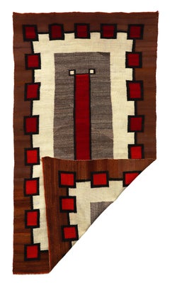 1920s Navajo Crystal Trading Post Rug, Handwoven Wool, Natural & Aniline Dyes
