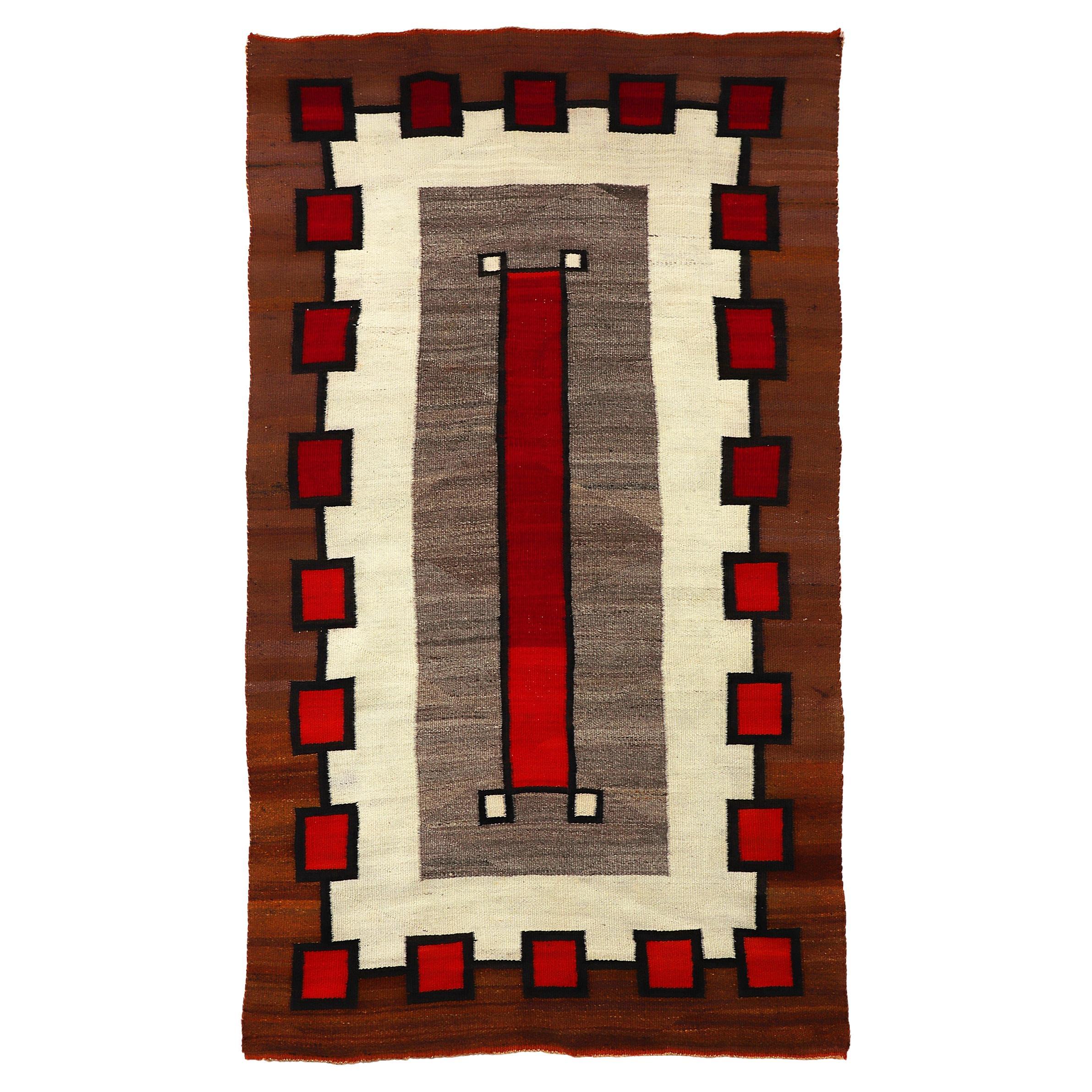 1920s Navajo Crystal Trading Post Rug, Handwoven Wool, Natural & Aniline Dyes