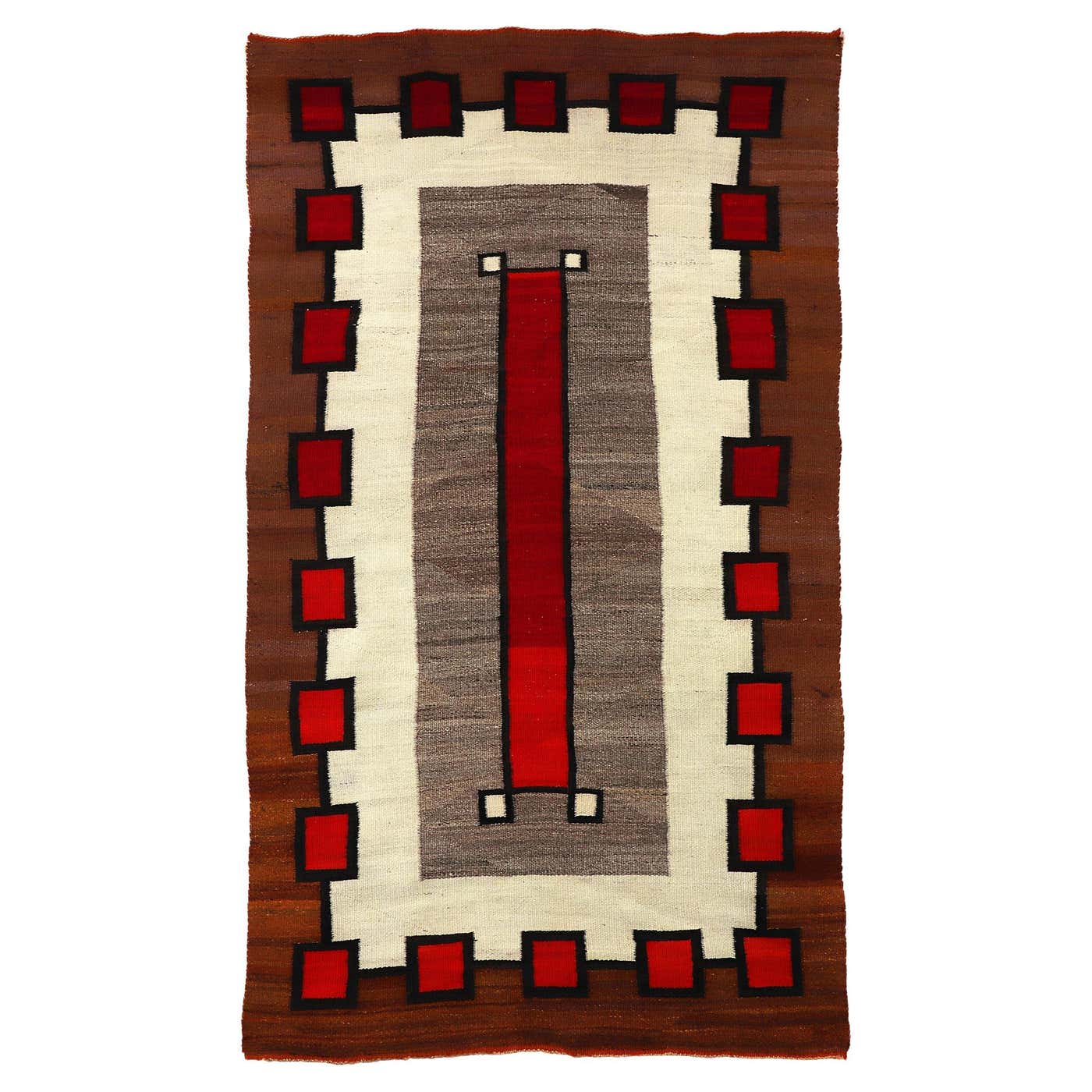 Circa 1920s Navajo Crystal Trading Post Rug, Handwoven Wool, Aniline