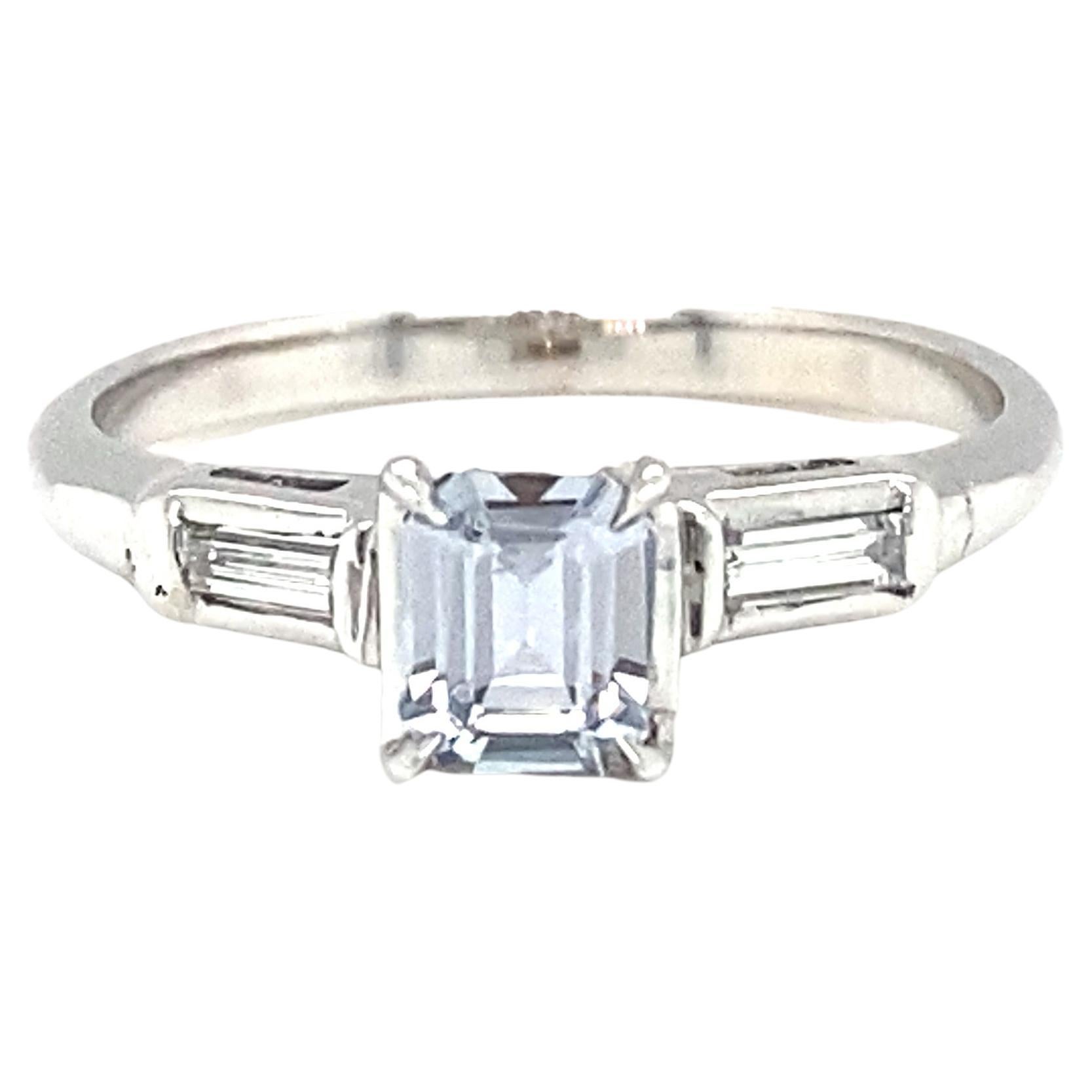 Circa 1920s No Heat Sapphire and Diamond Ring in 14 Karat White Gold