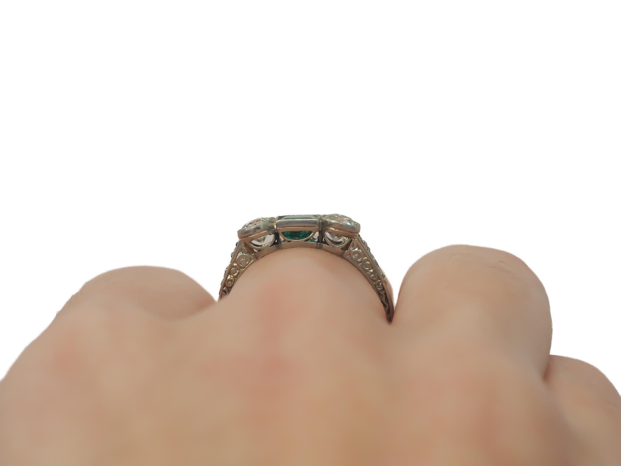 Women's Circa 1920s Old European Brilliant Diamond and Emerald Engagement Ring