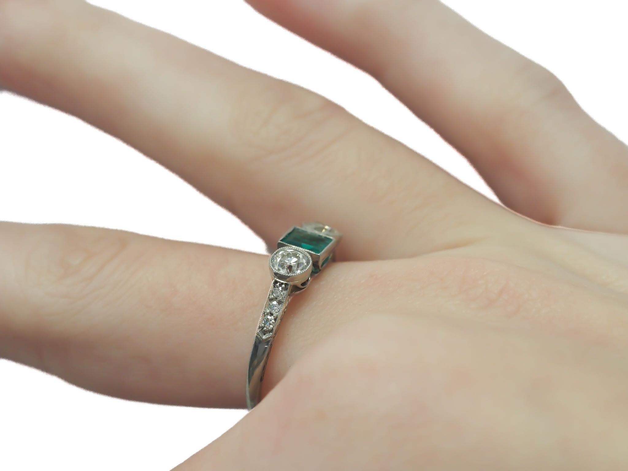 Circa 1920s Old European Brilliant Diamond and Emerald Engagement Ring 1