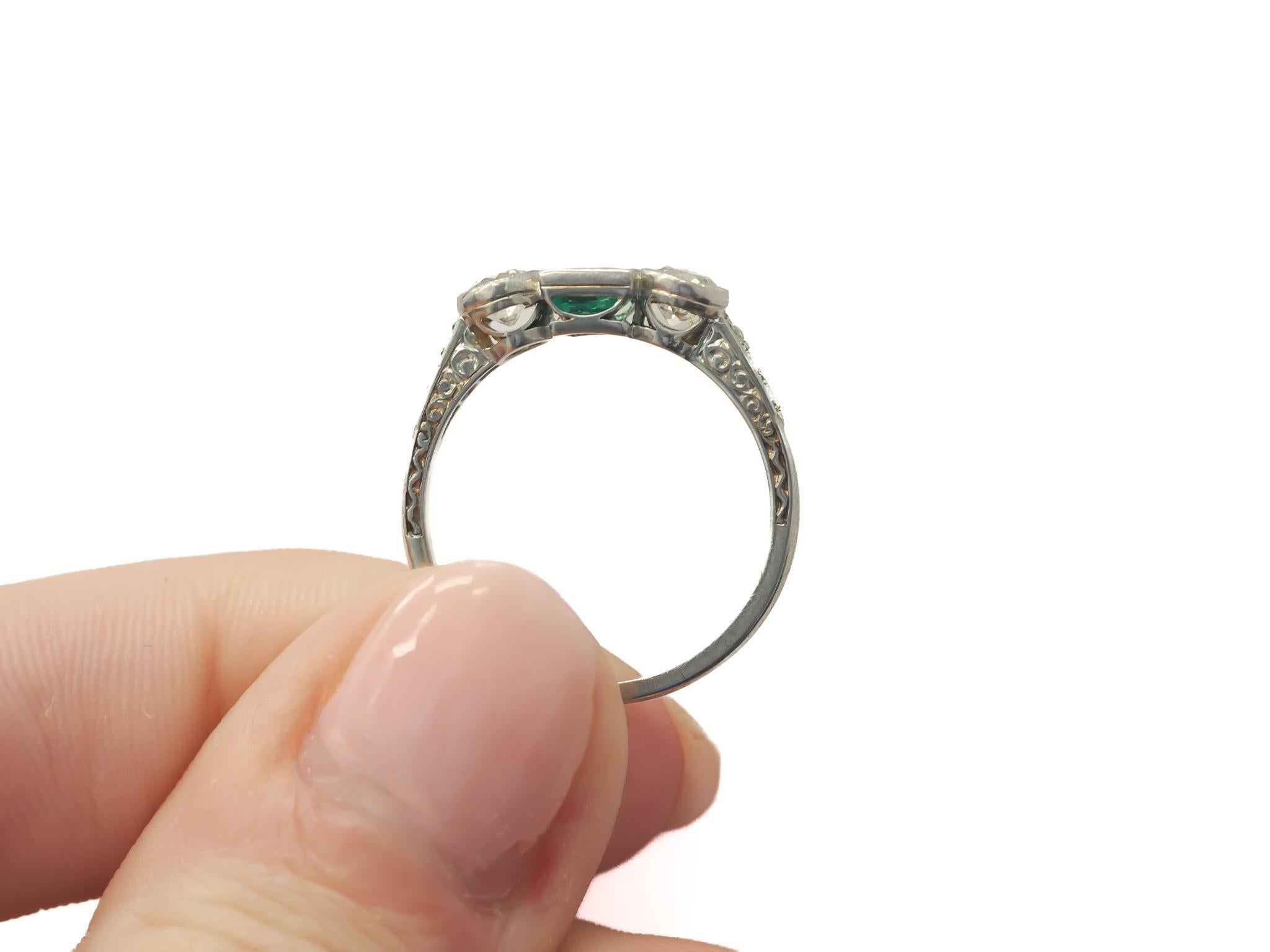 Circa 1920s Old European Brilliant Diamond and Emerald Engagement Ring 2
