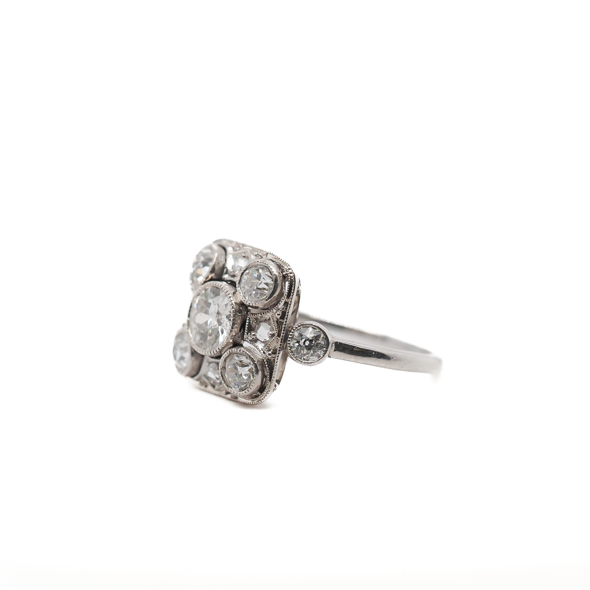 Details
Year: 1920s
Ring Size: 5
Metal Type: Platinum & 18k White Gold [Hallmarked, and Tested]
Weight: 3.3 grams
Diamond Details:
Weight: 1.60ct total weight
Cut: Old European brilliant
Color: F-G
Clarity: SI1
Type: Natural
Finger to Top of Stone