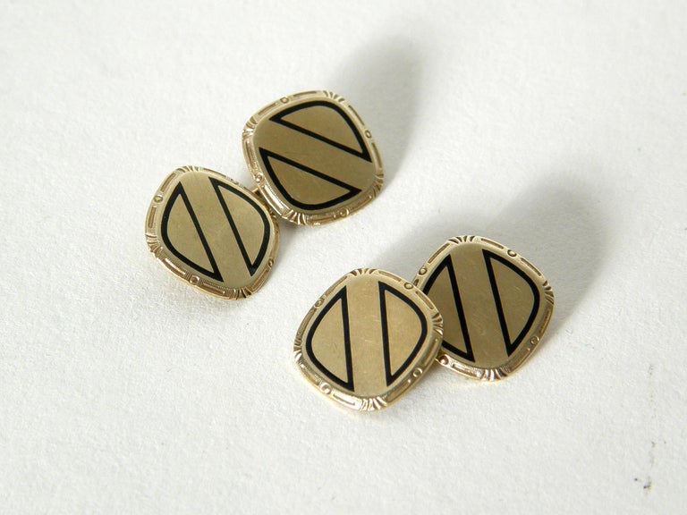 Circa 1920s or 1930s 10K Gold Chain Link Cufflinks with Double Enameled ...