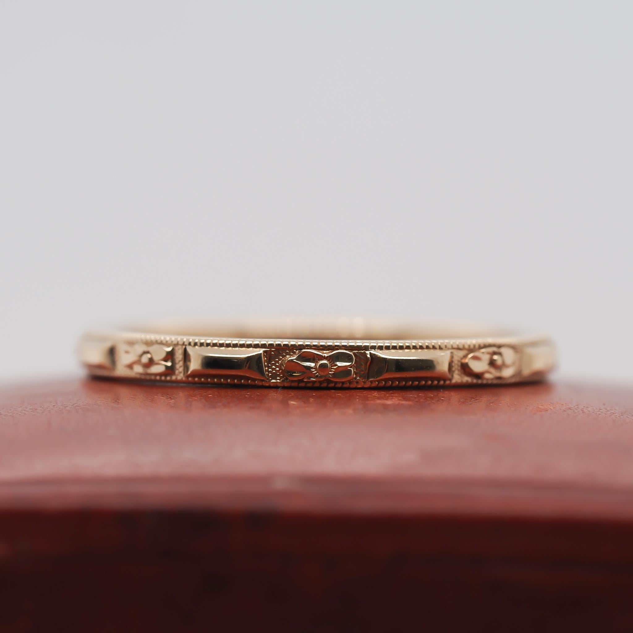 Year: 1920s
Item Details:
Ring Size: 6 (Sizable)
Metal Type: 14k yellow gold [Hallmarked, and Tested]
Weight: 1.8 grams
Band Width: 1.8mm
Condition: Excellent