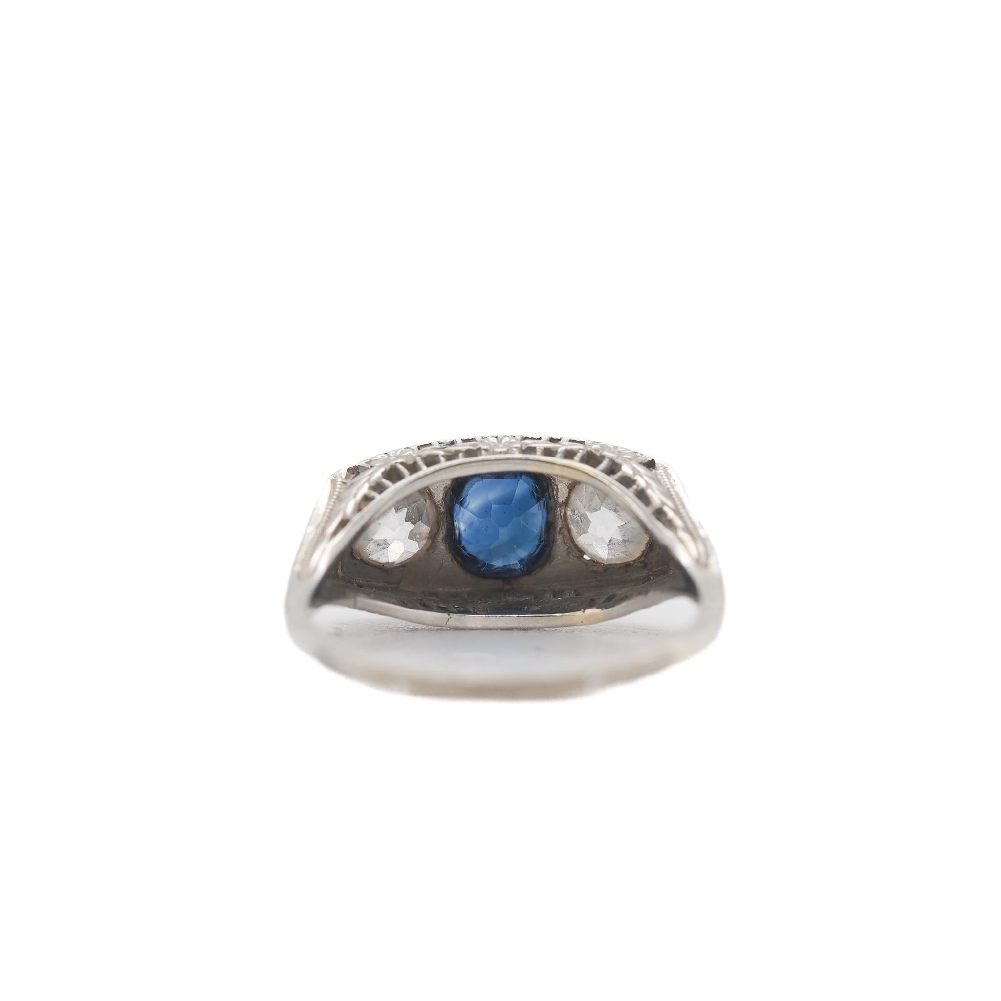 Old Mine Cut Circa 1920s Ornate GIA Unheated Sapphire and Old European Diamond Engagement Rin For Sale