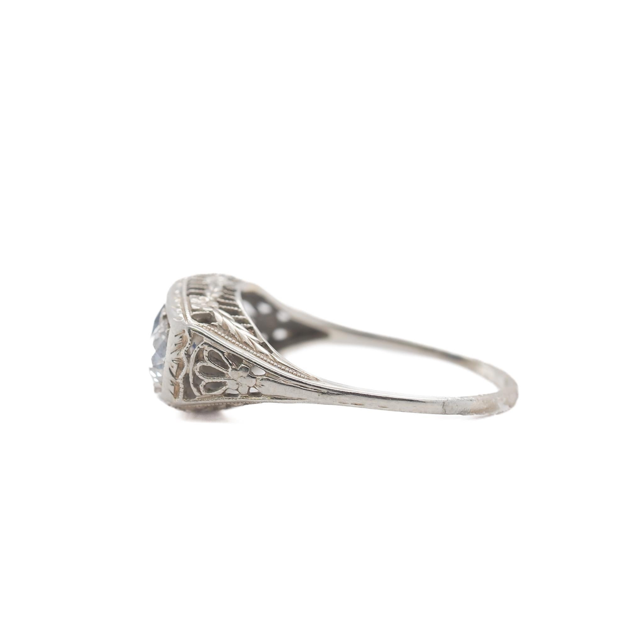 Circa 1920s Ornate GIA Unheated Sapphire and Old European Diamond Engagement Rin In Good Condition For Sale In Hicksville, NY