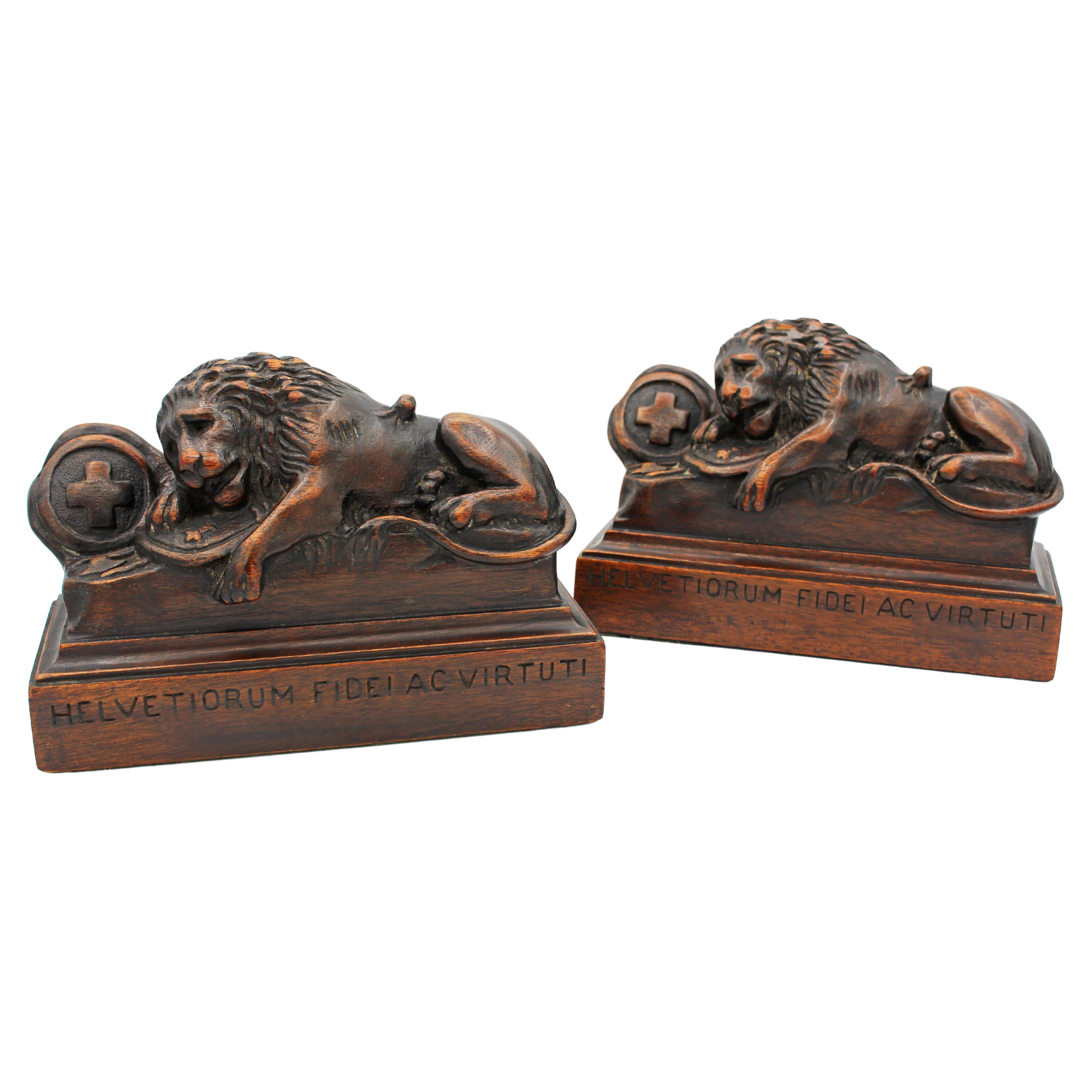 circa 1920s Pair of Carved Mahogany Bookends