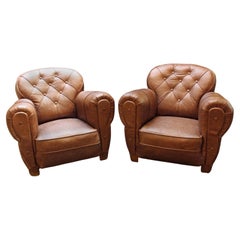 Antique Circa 1920s Pair of English Art Deco Club Chairs