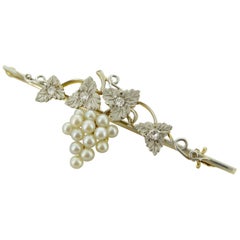 Circa 1920's Pearl and Diamond Brooch in 15ct Gold and Platinum