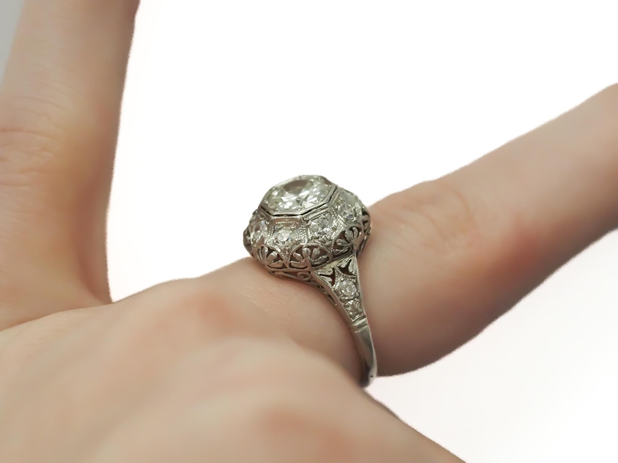 Verlobungsring aus Platin mit 1,00 Karat alteuropäischem Brillanten, ca. 1920er Jahre im Zustand „Gut“ im Angebot in Hicksville, NY