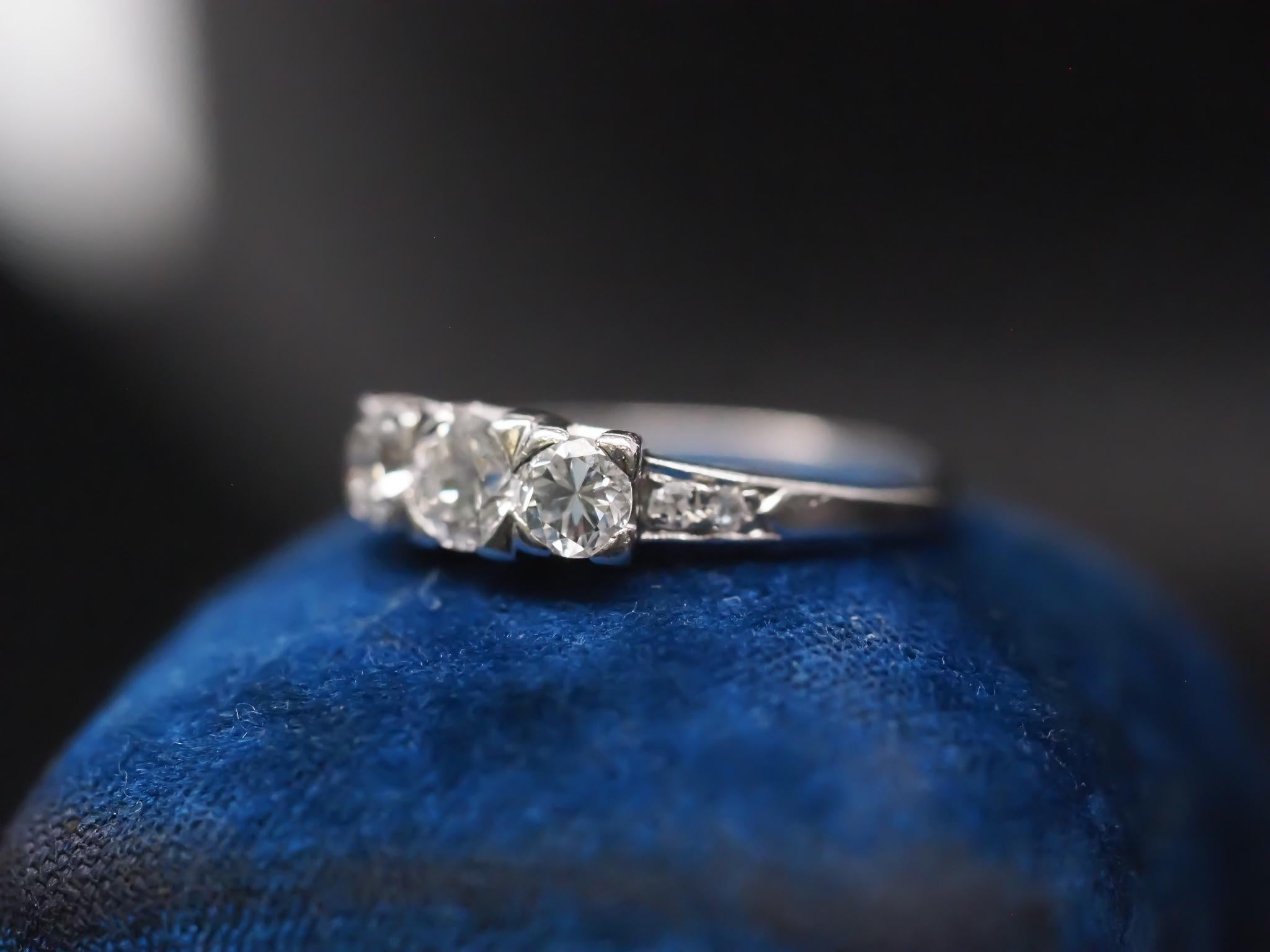 Year: 1920s
Item Details:
Ring Size: 7 (Sizable)
Metal Type: Platinum [Hallmarked, and Tested]
Weight: 4.8 grams
Diamond Details: 1.00ct total weight, Old European Brilliant, H Color, VS Clarity.
Band Width: 1.7mm
Condition: Excellent
Art Deco