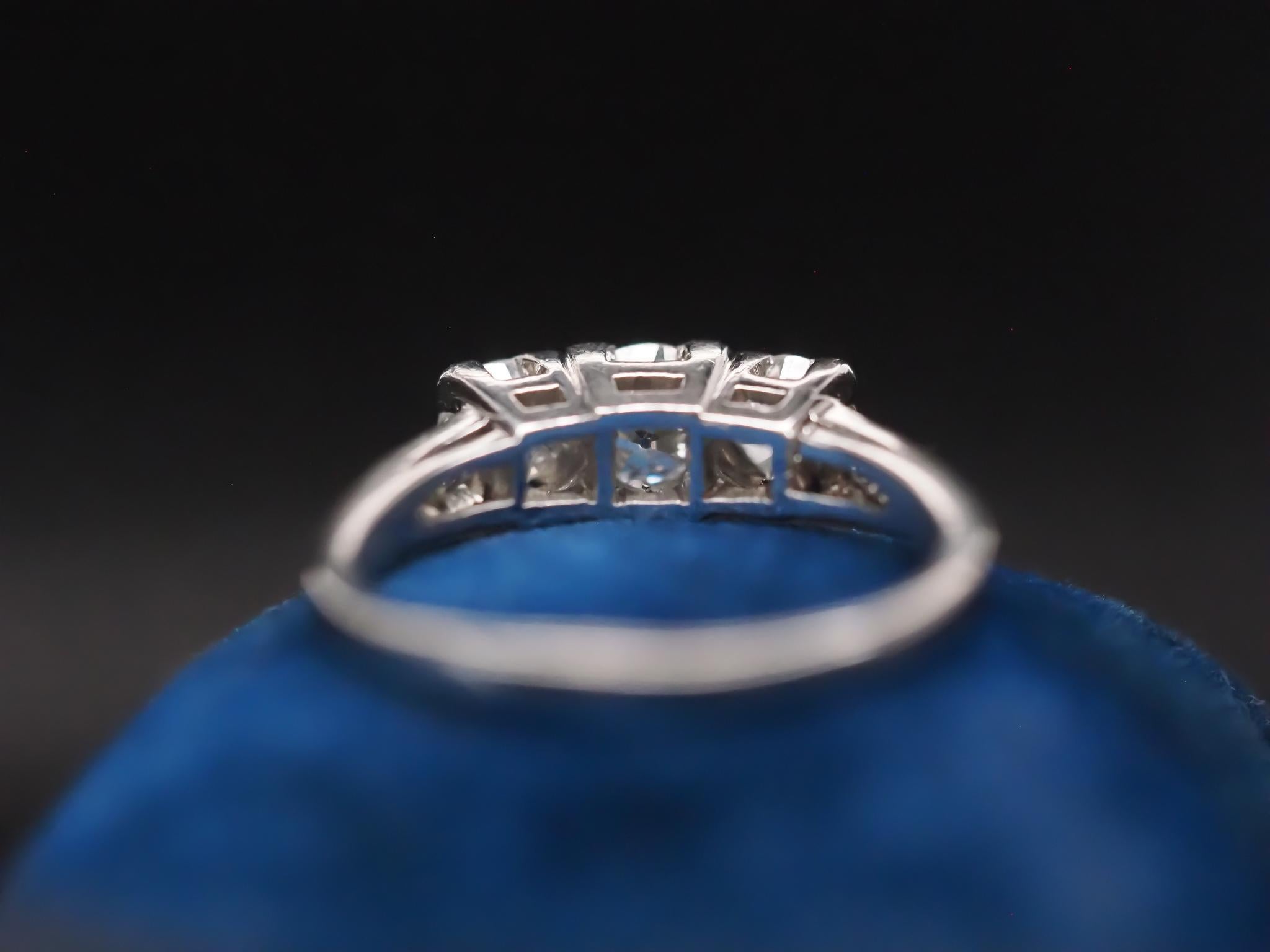 Old European Cut Circa 1920s Platinum 1.00ct Old European Diamond 3 Stone Ring For Sale